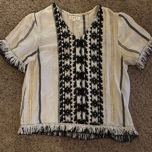 THML Black and Cream Embroidered Patterned Blouse